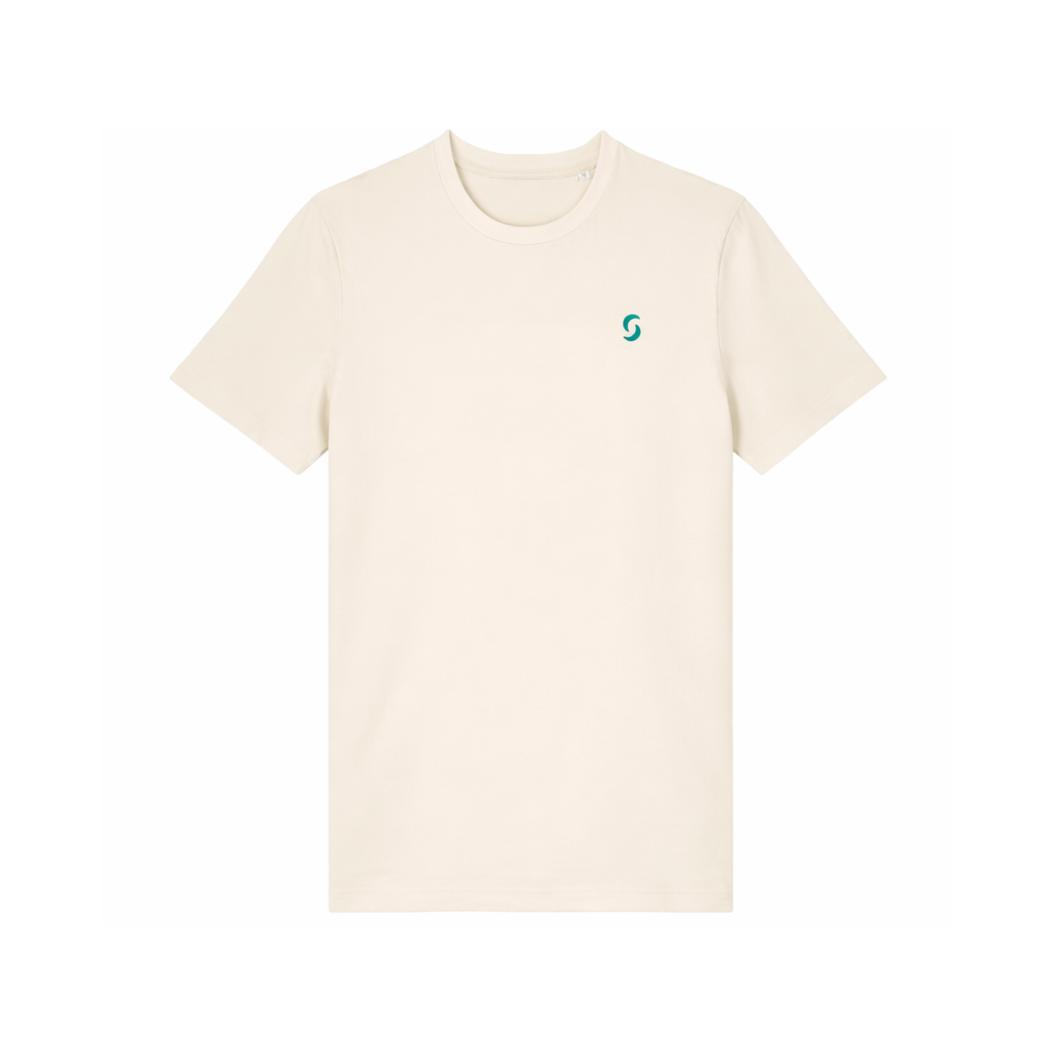 A branded saltie beige T-shirt against a white background. The