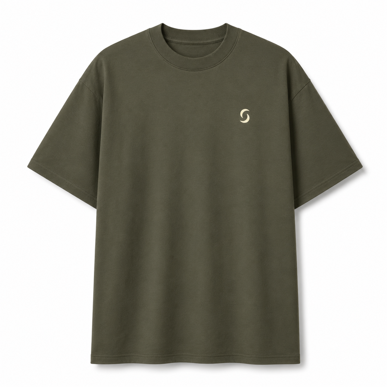 Khaki green shirt against a white background with the