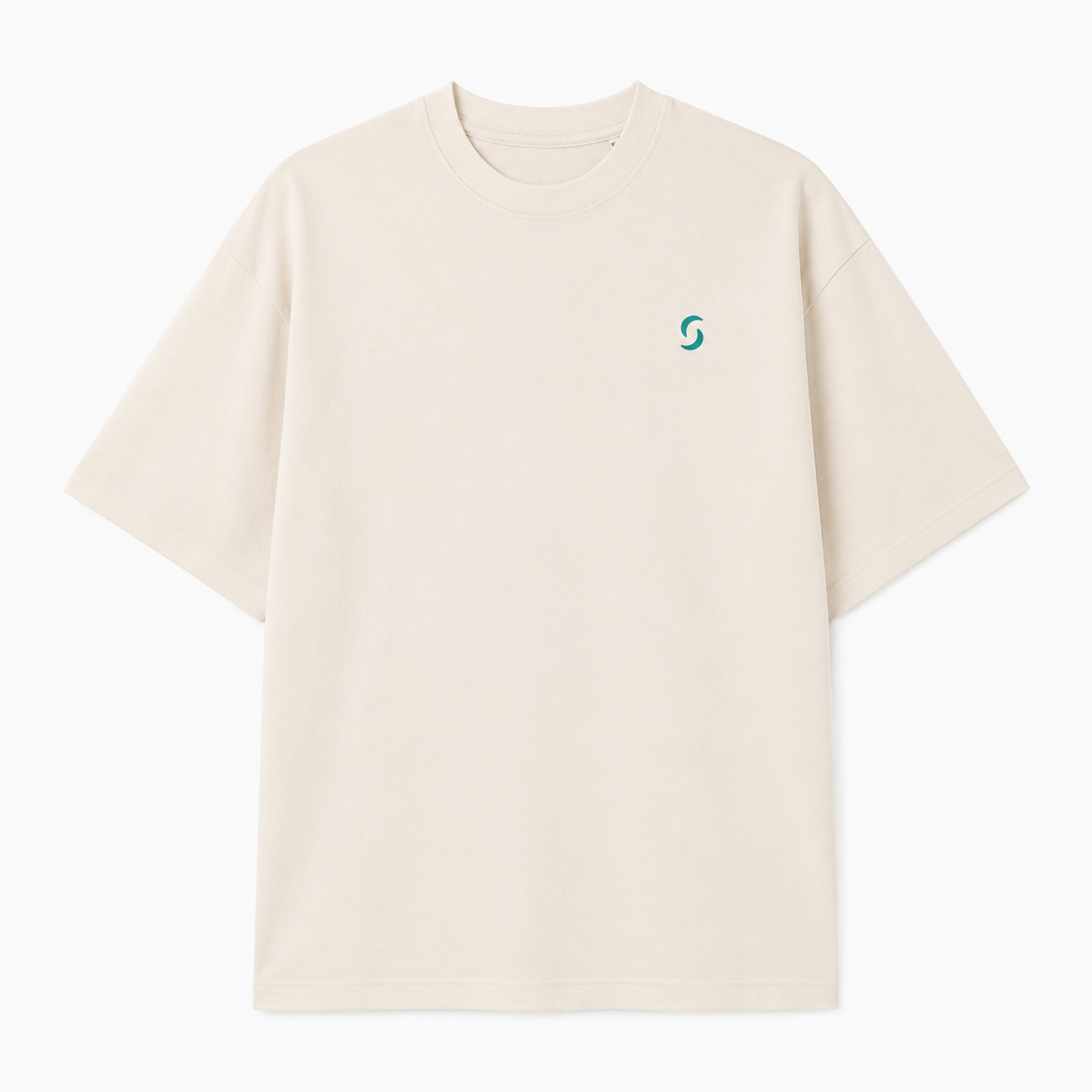 A beige shirt against a white background with the