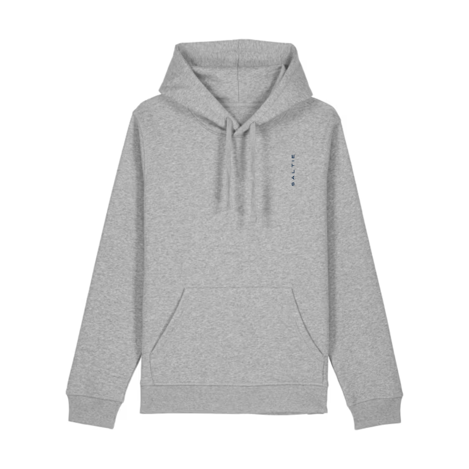 A grey mock up of the Saltie Harbour coastal Grey hoodie against a white background.