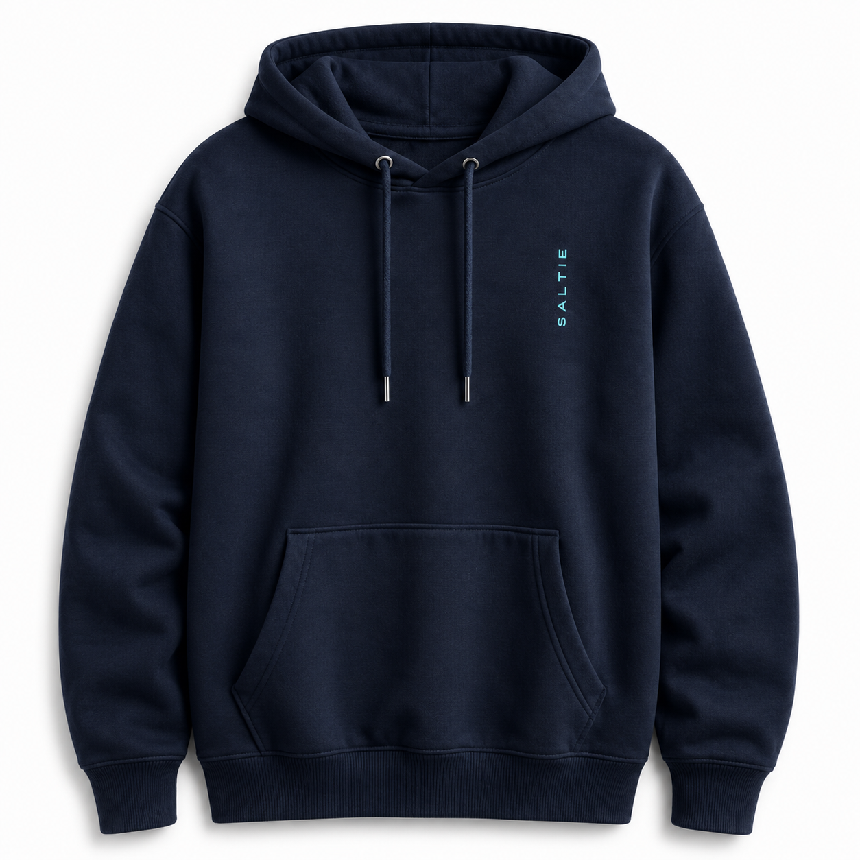 A navy blue hoodie against a white background with the 
